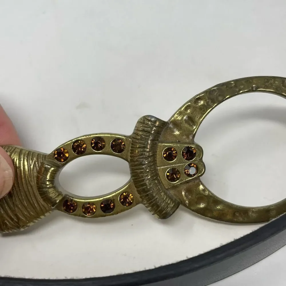 Chico's Thin Leather Belt with whimsigoth whimsifairy Art Deco Buckle L #hg1